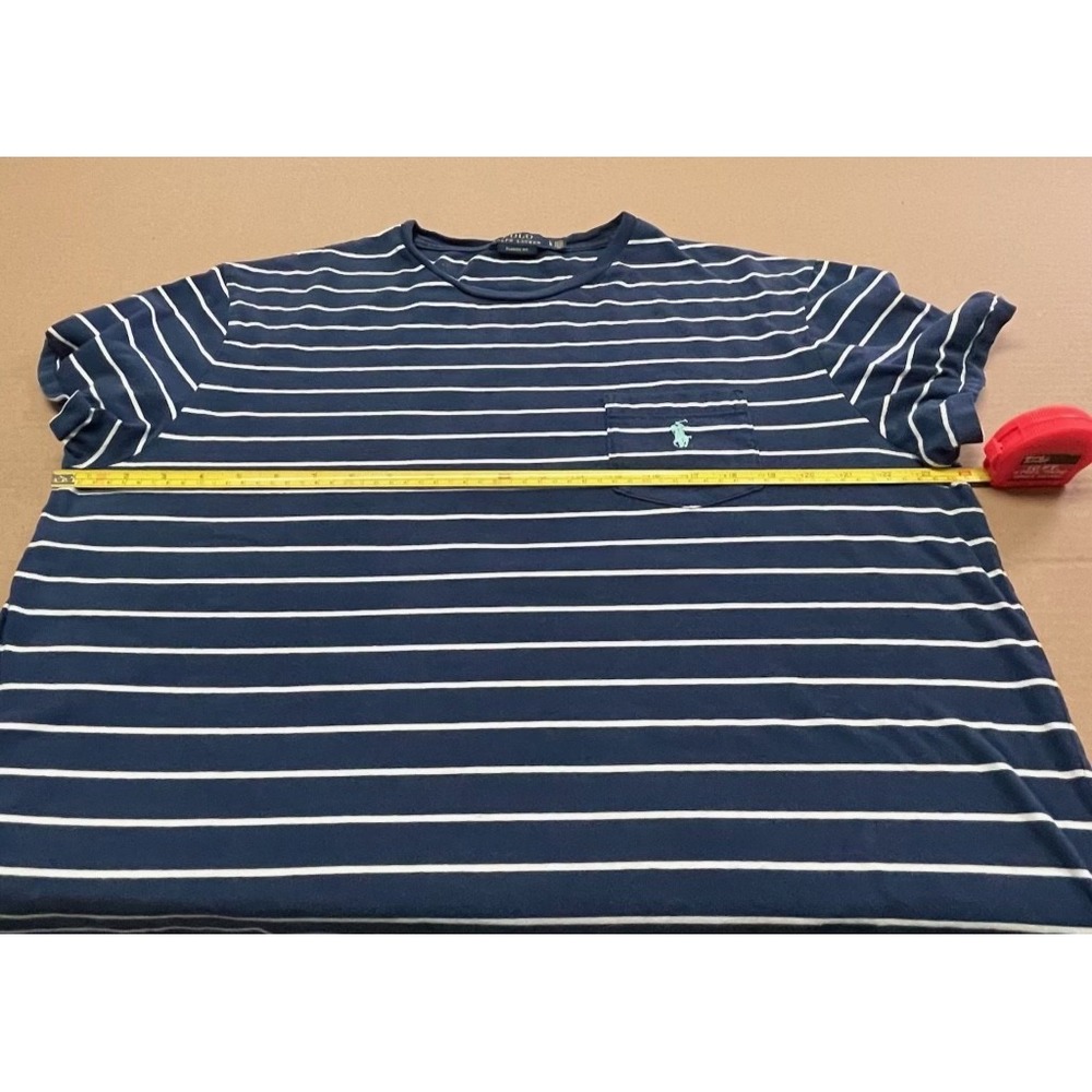 Polo Ralph Lauren Men's LG Navy/ White Striped White Pocket T-Shirt Pony Preppy - Picture 5 of 11